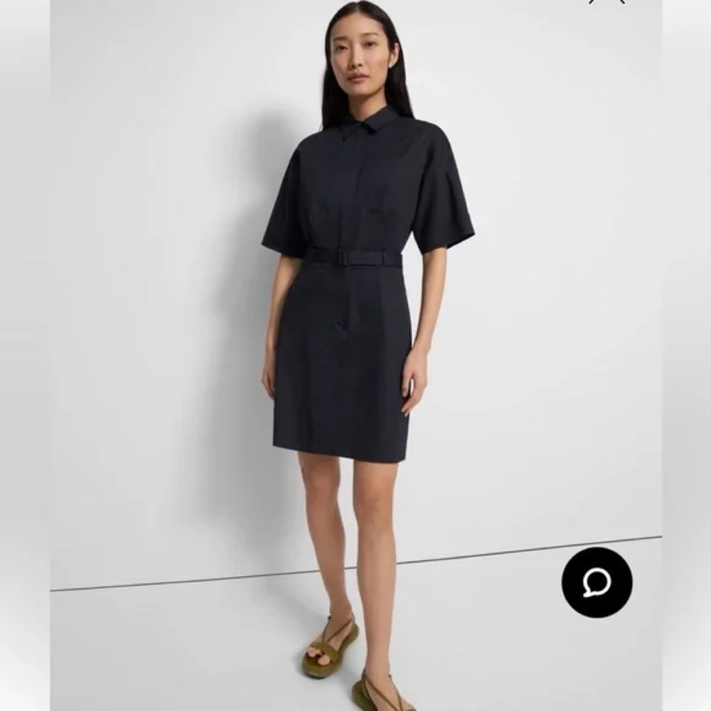 Theory Linen Blend Dress Short Sleeve Stretch Summer Sz 4